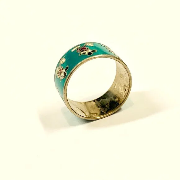 Mickey Mouse Ring Vintage 1970s Metal and Enamel Wide Ring Size 8 - Picture 7 of 10